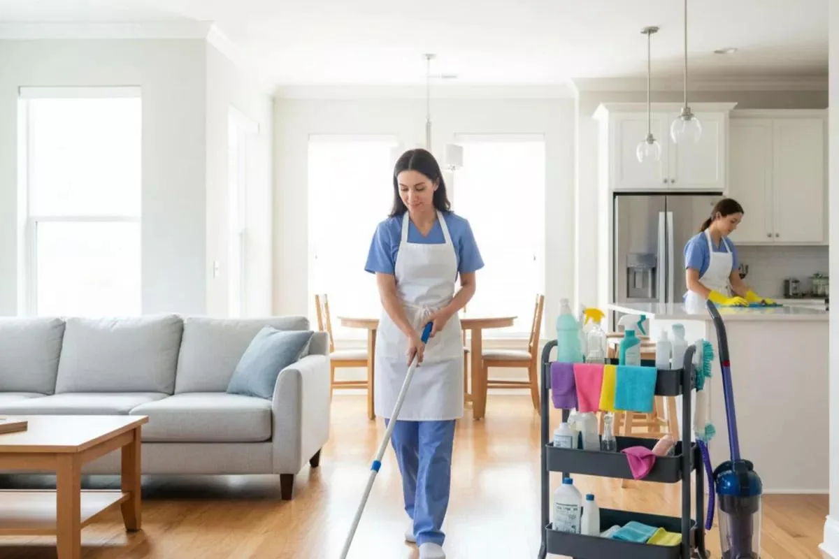 Intervenante Lady Propre passant l'aspirateur
